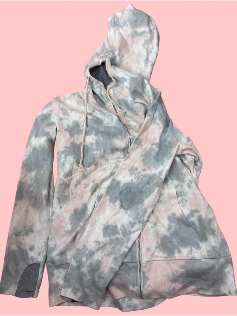 AMPERSAND AVE Pink and Gray Tie-Dye Zip Hoodie